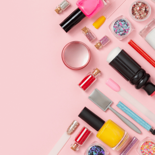 Nail tools on a pink background