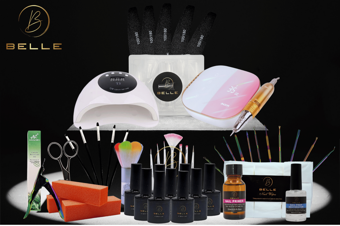 Image showing the products that come with the Belle Beauty Advanced Nail Kit