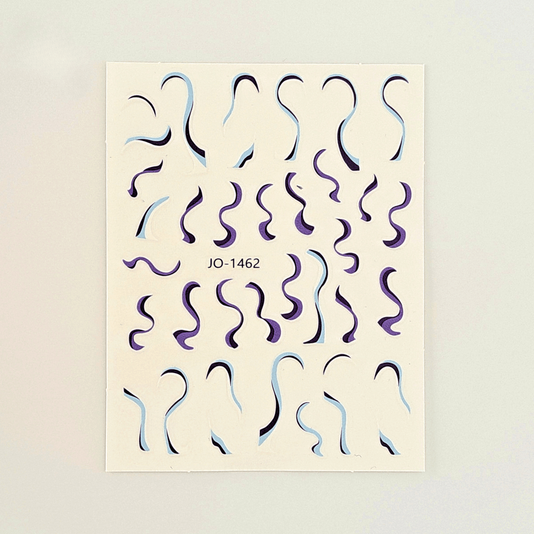 Blue and Purple wave line nail art stickers